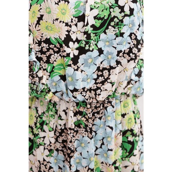 H&M Spring Summer Floral Flowy Chiffon Ruffle Trim Dolman Sleeves Dress M Green - Picture 10 of 14